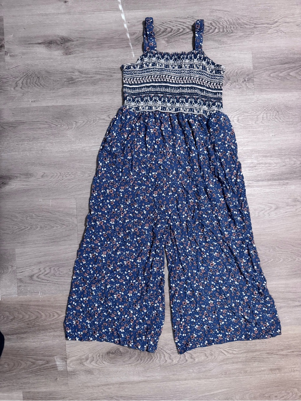 Dokotoo Women's Blue Floral Smocked Jumpsuit Size XXL